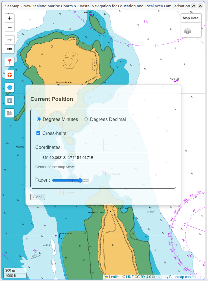 SeaMap current coordinates display