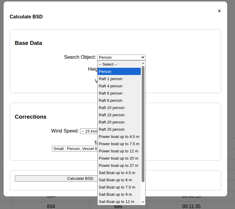 SeaMap - Search Patterns - Beam Sighting Distance Calculator